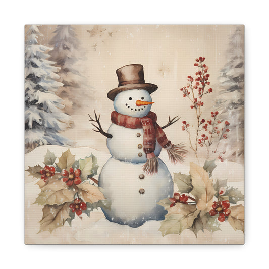 Old Fashioned Christmas Snowman Canvas - Vintage Snowman Canvas
