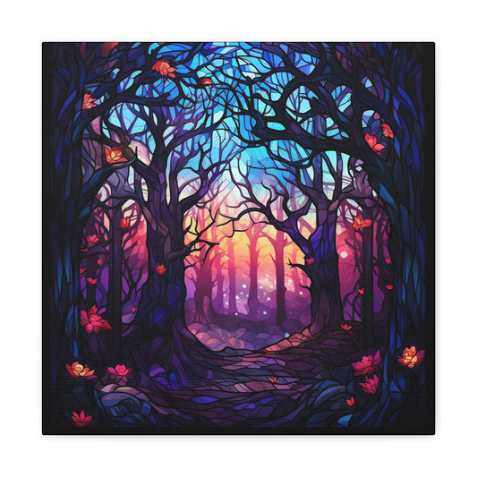 Halloween Stained Glass Canvas - Spooky Midnight Stroll Canvas Art