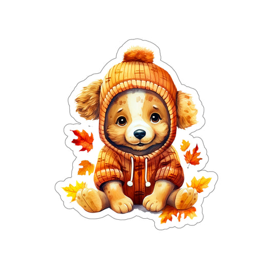 Cozy Fall Puppy Sticker - Autumn Leaves Puppy Sticker