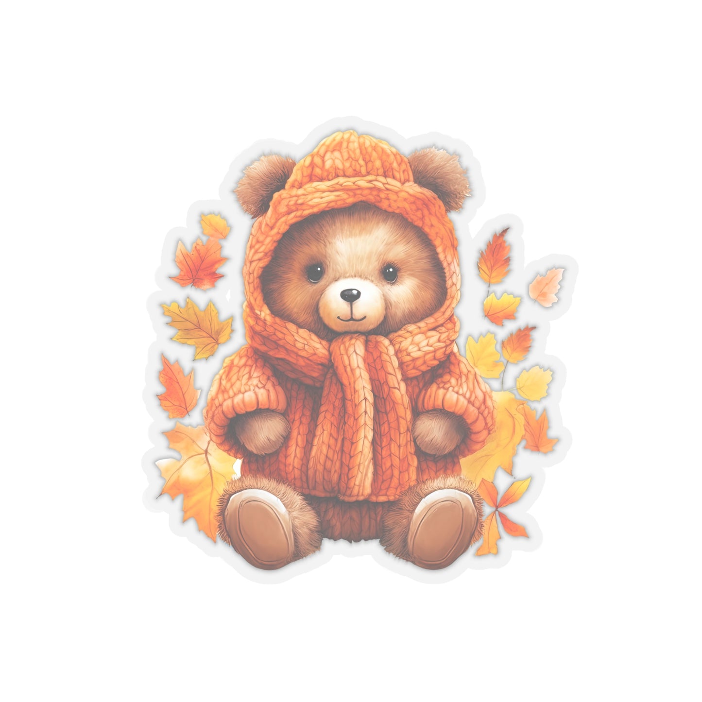 Cozy Fall Bear Sticker - Autumn Leaves Baby Bear Sticker