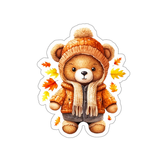Cozy Fall Baby Bear Sticker - Autumn Leaves Bear Sticker
