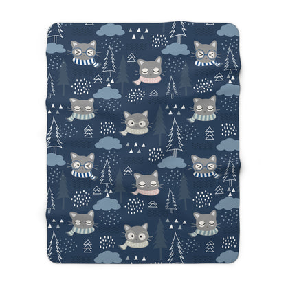 dark blue kitten sherpa blanket