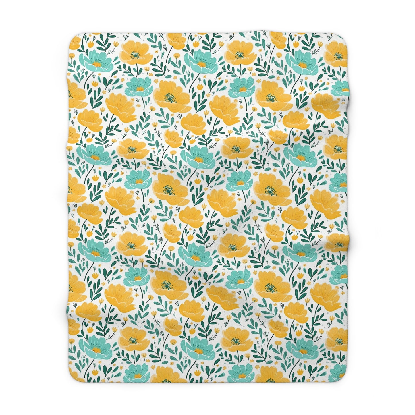 Yellow Teal Floral Sherpa Blanket - Yellow Floral Sherpa Blanket