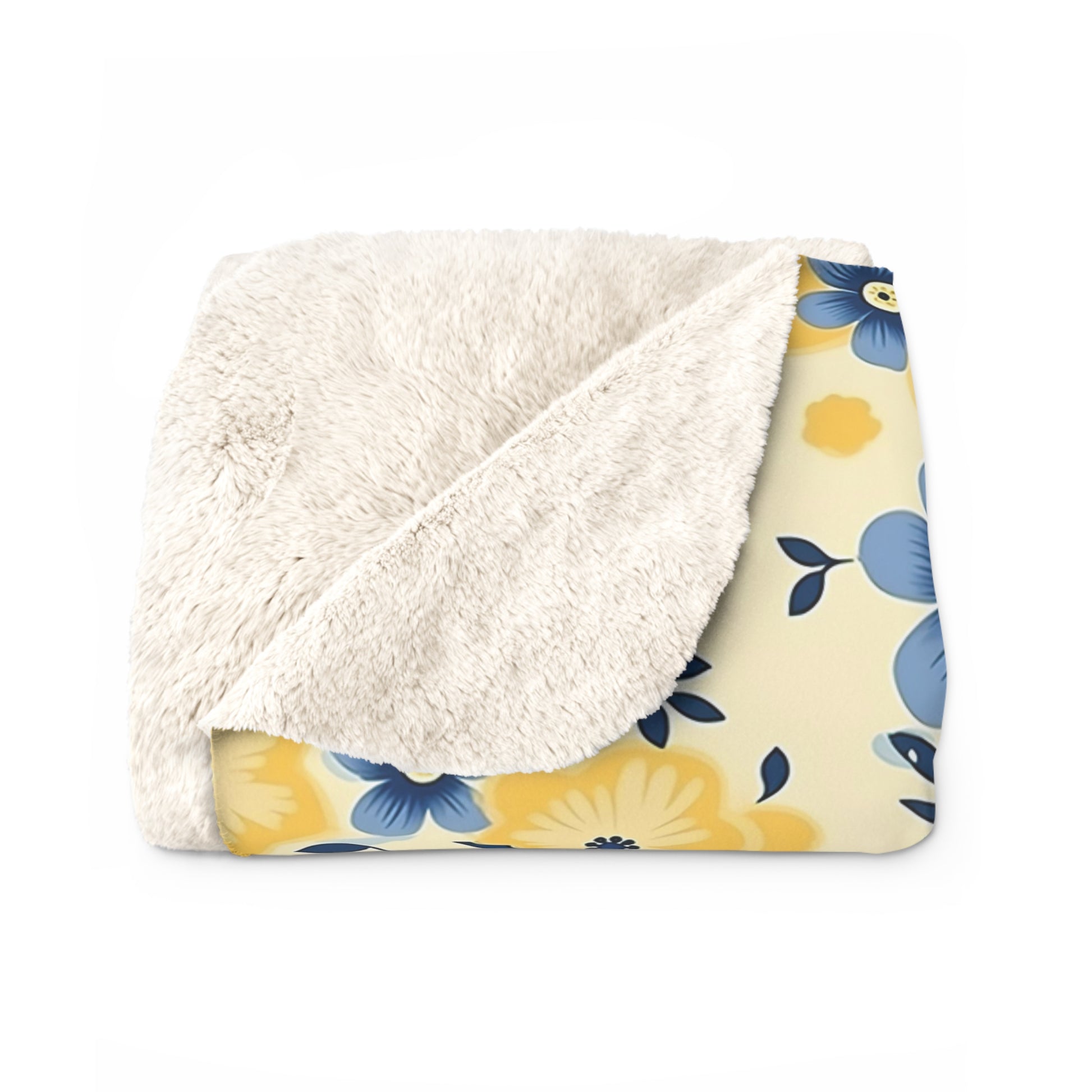 Yellow Watercolor Floral Sherpa - Blue and Yellow Floral Sherpa Blanket