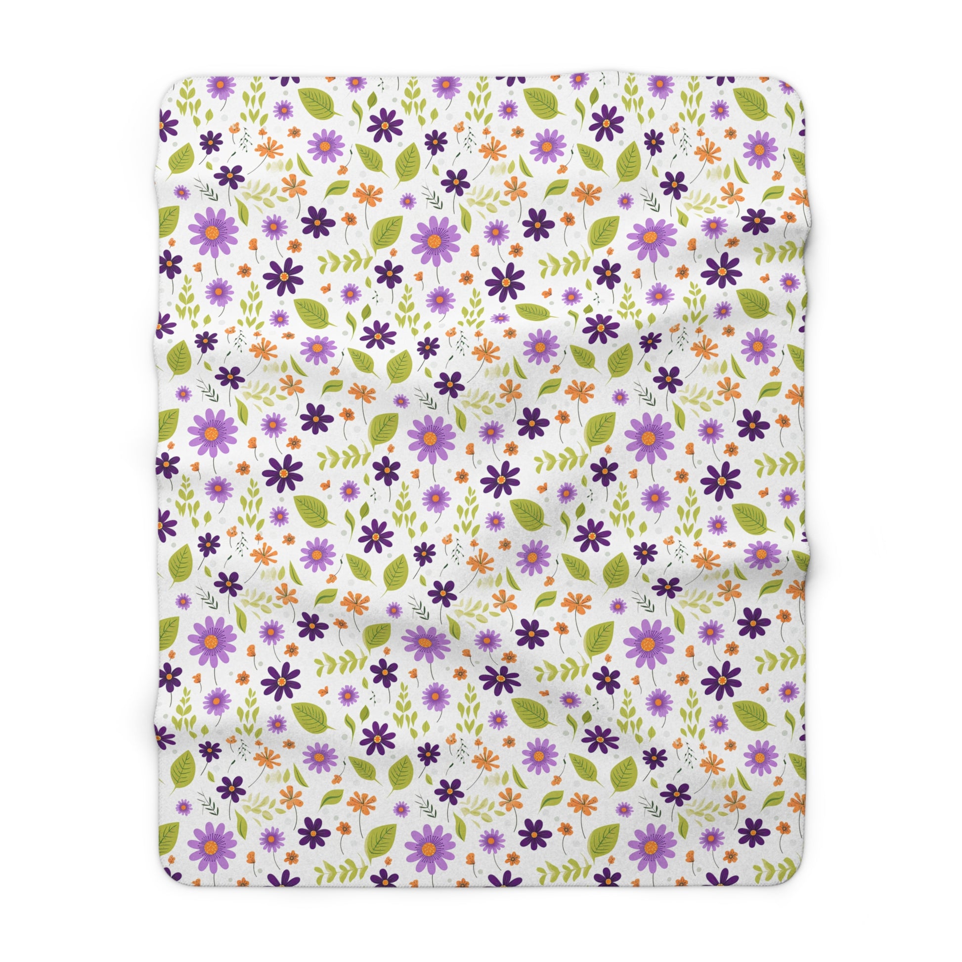 Purple Floral Sherpa Fleece Blanket - Watercolor Floral Purple Blanket