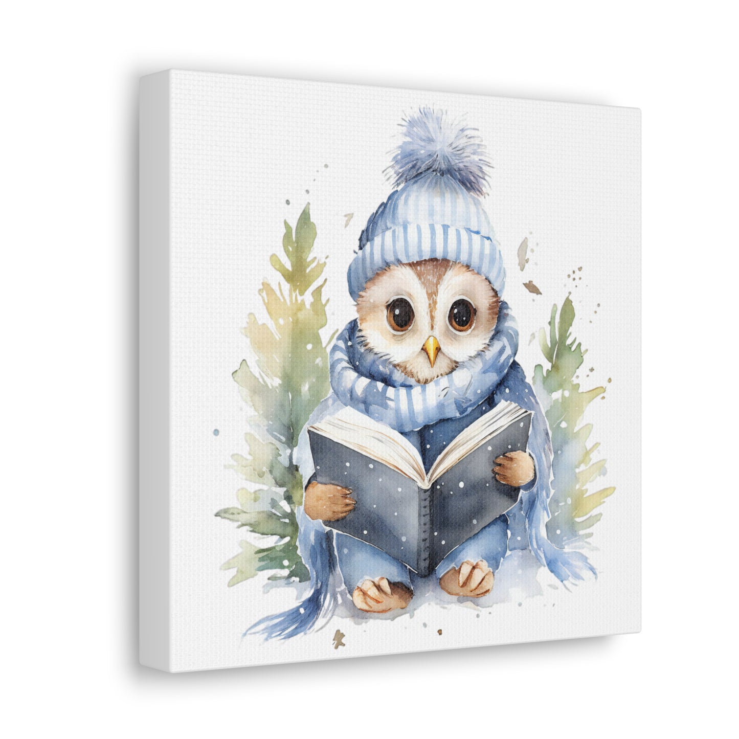 Owl Reading Book Watercolor Canvas - Baby Owl Canvas Art