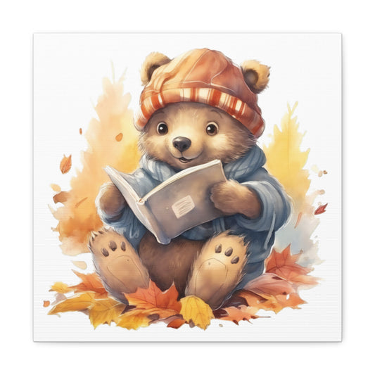 Bear Reading Book Watercolor Canvas - Baby Bear Canvas