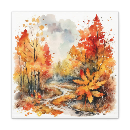Watercolor Fall Landscape Canvas - Autumn Leaves Canvas