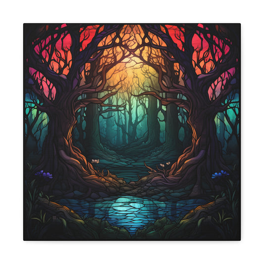 Halloween Stained Glass Canvas - Red Dawn Forest Halloween Canvas