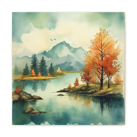 Watercolor Fall Landscape Canvas - Autumn Mountain View Canvas