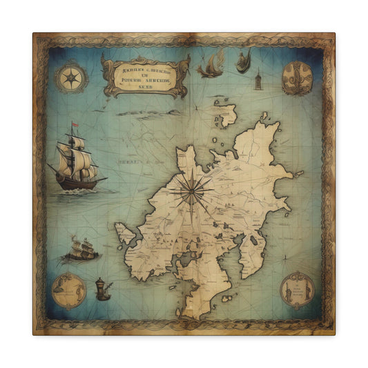 Blue Maritime Map Canvas Wall Hanging - Nautical Map Canvas