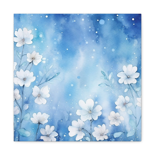 Ethereal Blue Floral Canvas - Blooming in Winter Canvas Art