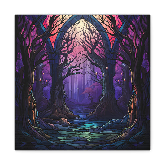 Halloween Stained Glass Canvas - Halloween Twilight Forest Canvas