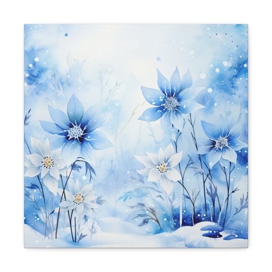 Blooming in Winter Canvas - Ice Blue Winter Florals Canvas Art