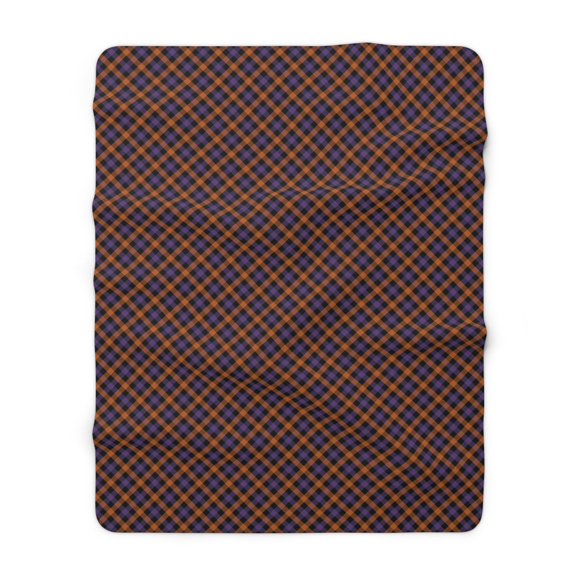 dark orange and purple plaid sherpa blanket, halloween orange and purple sherpa blanket