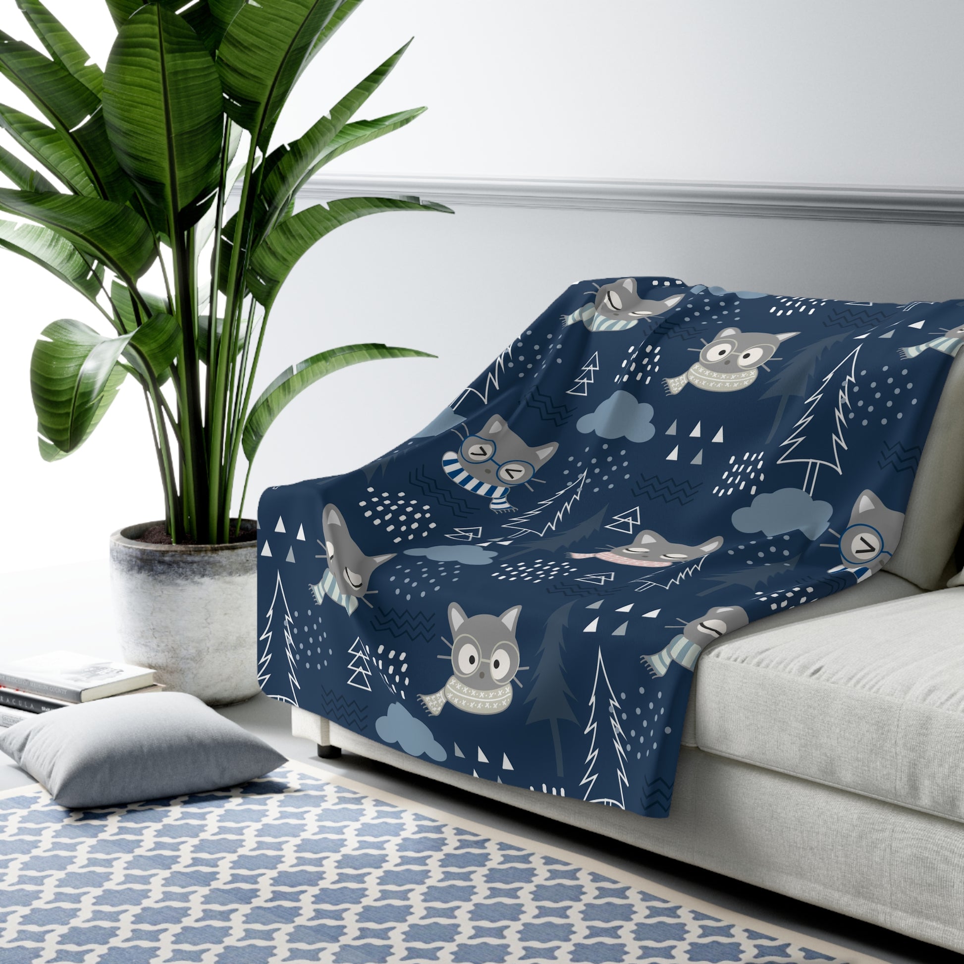 dark blue kitten sherpa blanket