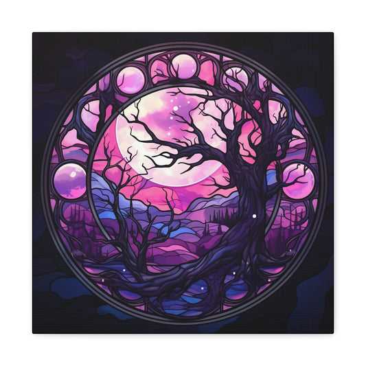 Halloween Stained Glass Canvas - Purple Chilling Forest Halloween Canvas
