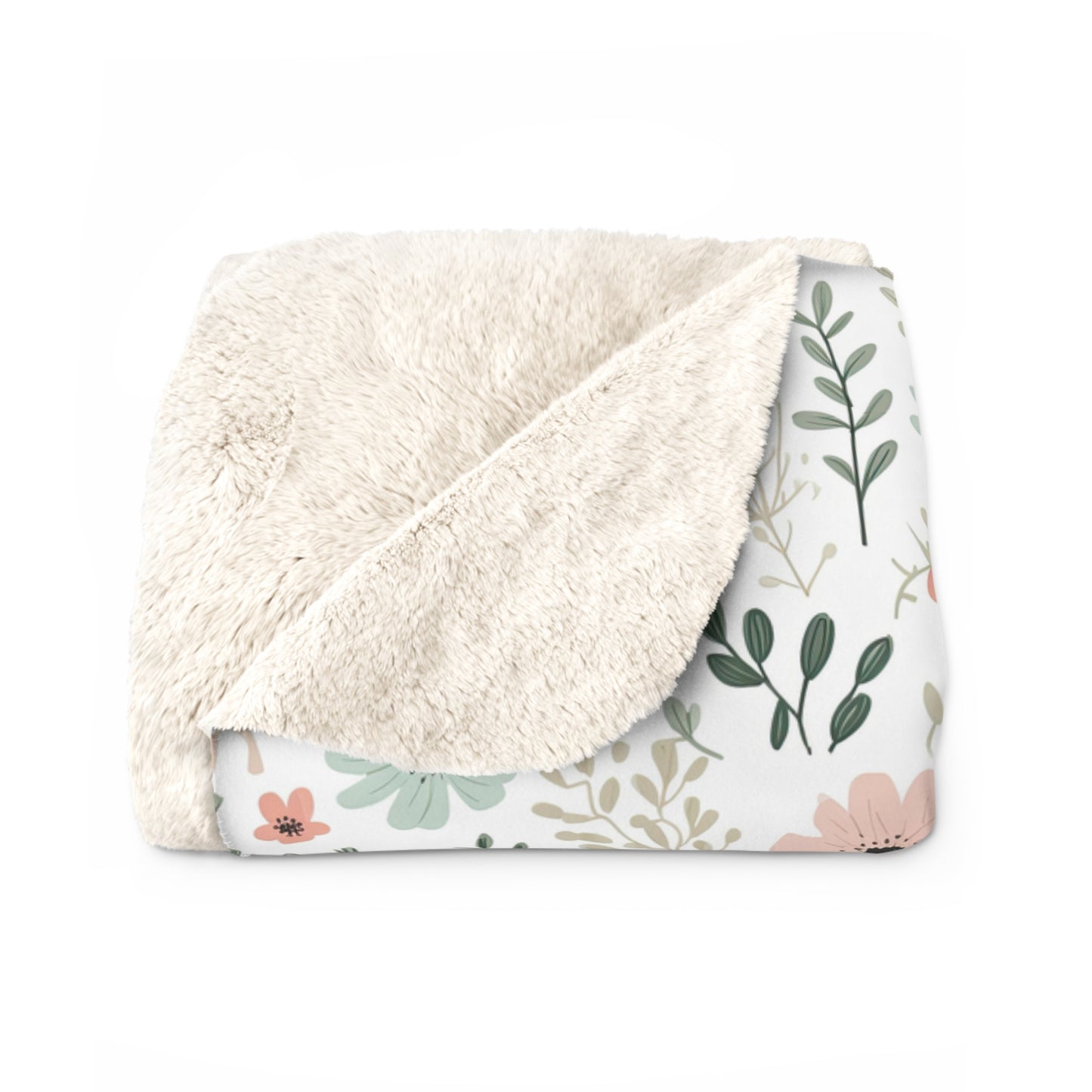 Blue and Blush Pink Floral Sherpa Blanket - Blush Pink and Blue Floral Blanket