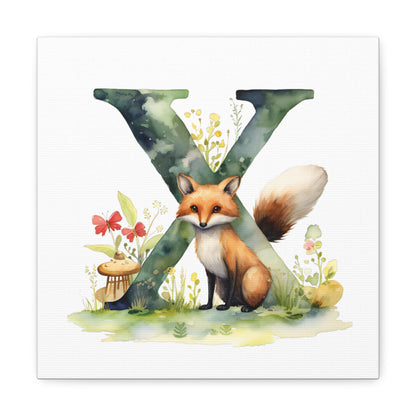 woodland animal alphabet canvas letter x