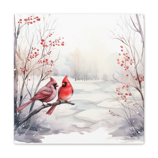 Winter Snowscape Cardinals Canvas - Red Cardinal in Snow Canvas