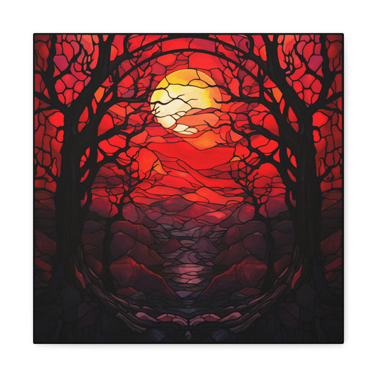Halloween Stained Glass Canvas - Red Spine Chilling Forest Canvas Art
