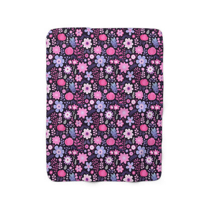 Dark Purple Floral Sherpa Blanket - Pink Floral Sherpa Blanket