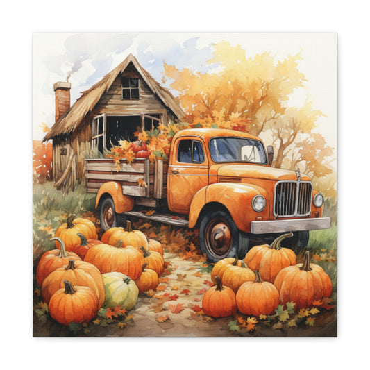 Autumn Pumpkin Farm Truck Canvas - Fall Countryside Pumpkin Truck Canvas