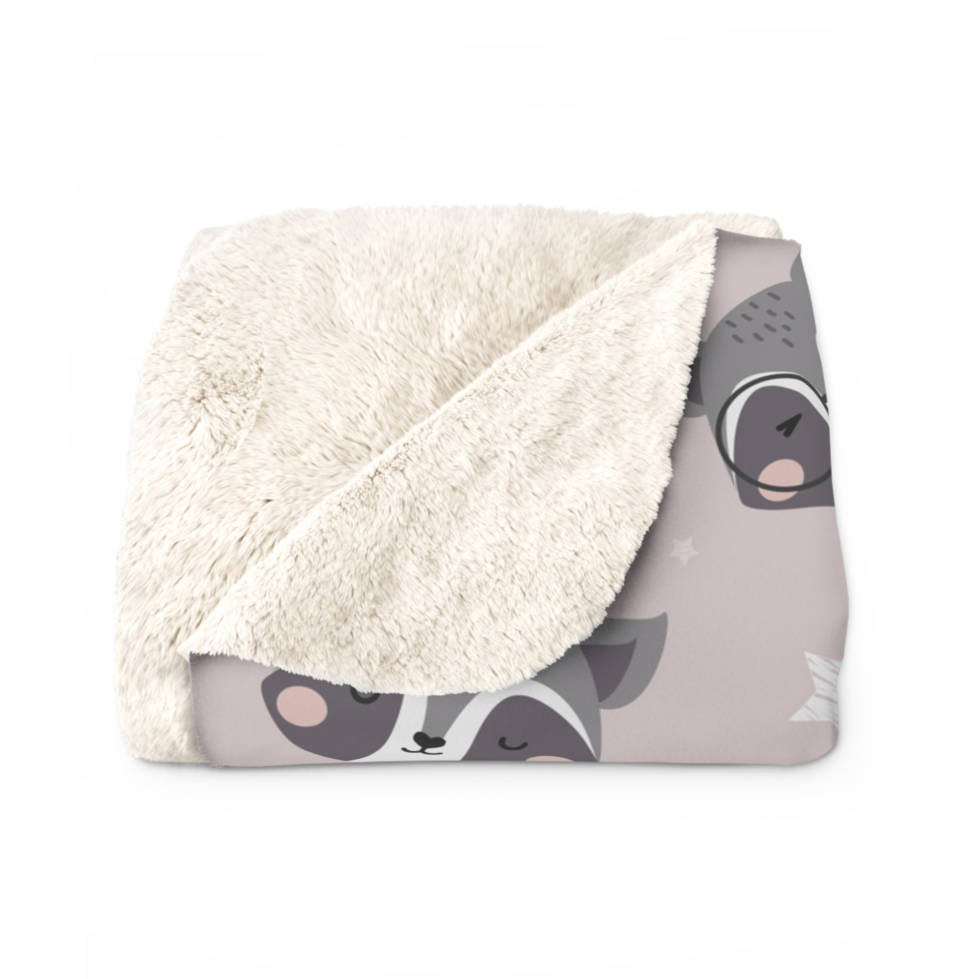 Pink Raccoon Sherpa Fleece Blanket - Baby Raccoon Sherpa Blanket