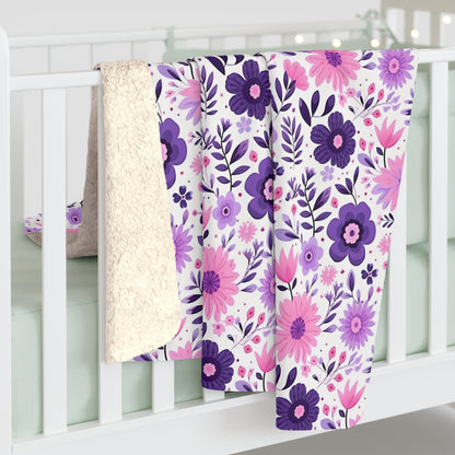 Purple Floral Sherpa Fleece Blanket - Pink Floral Sherpa Blanket