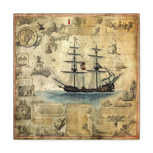 Vintage Nautical Maritime Map Canvas - Journey Map Canvas Design