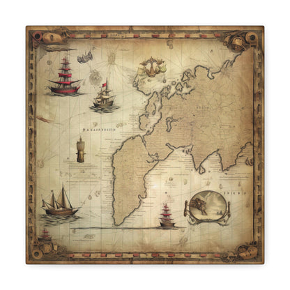 Maritime Vintage Map Canvas Art - Nautical Vintage Map Canvas Decor