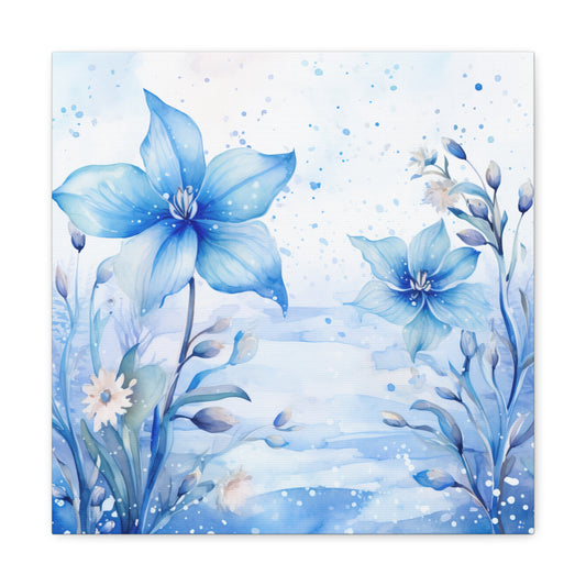 Blue Floral Christmas Canvas - Ice Blue Winter Floral Canvas Art
