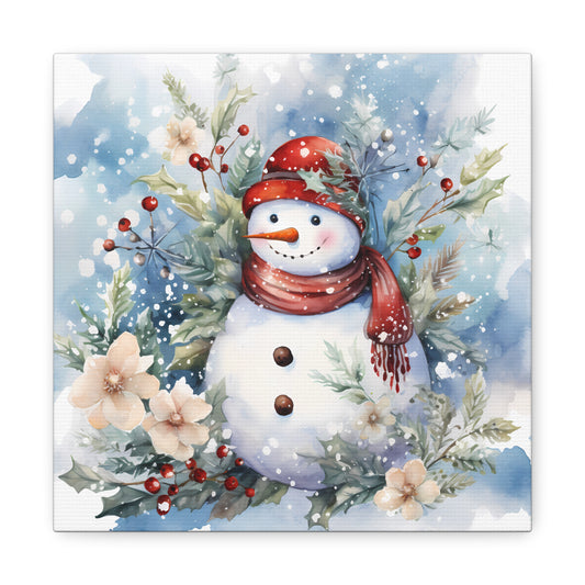 Blue Christmas Snowman Canvas - Holiday Snowman Canvas Decor
