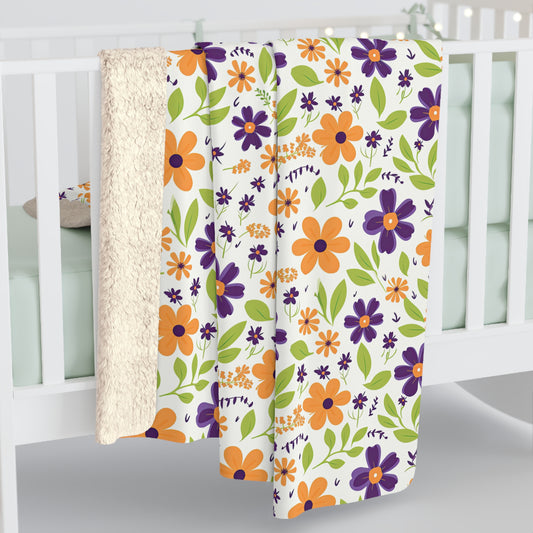 Orange Floral Sherpa Fleece Blanket - Purple Floral Sherpa Blanket