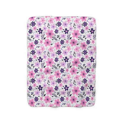 Watercolor Pink Purple Floral Sherpa Blanket - Pink Floral Blanket