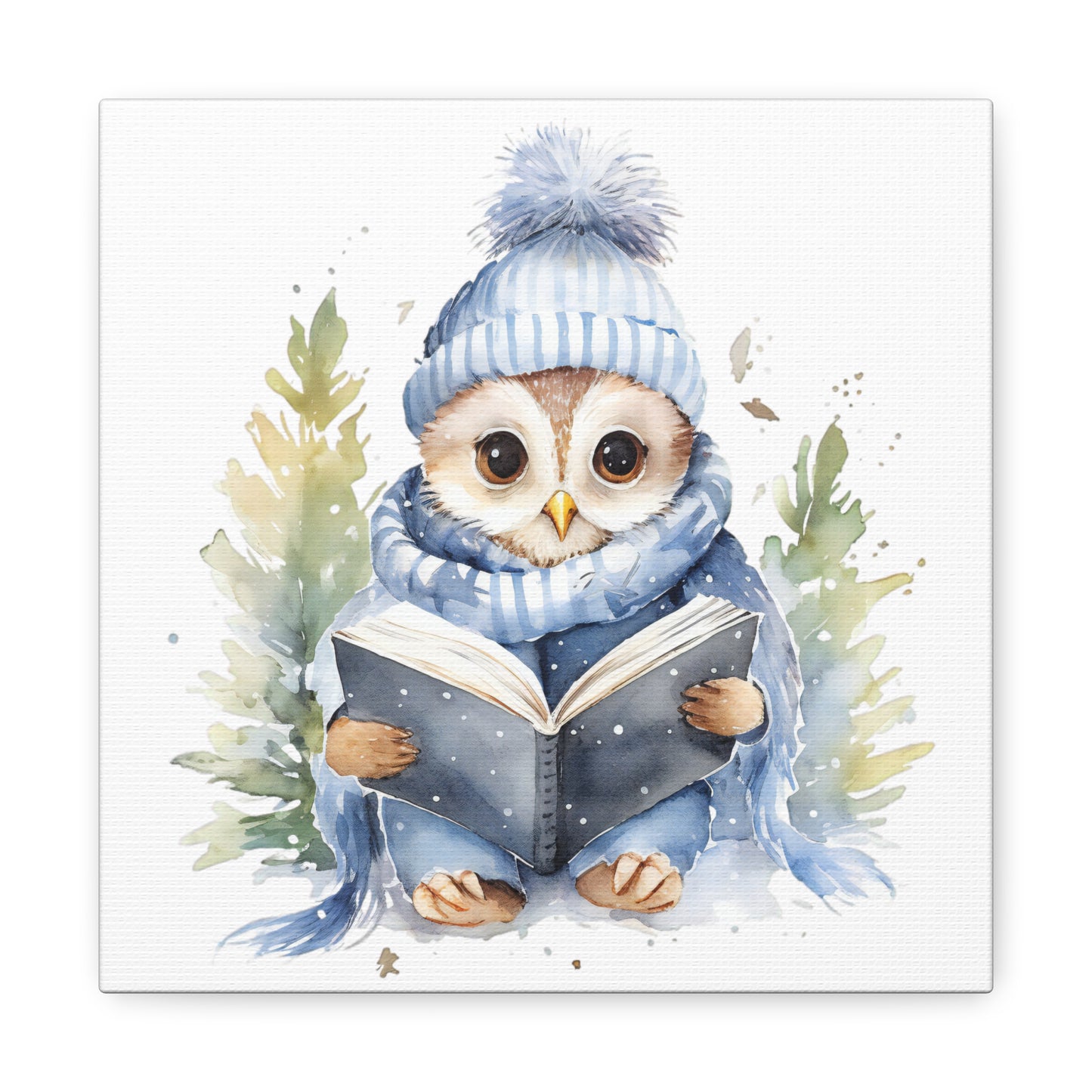 Owl Reading Book Watercolor Canvas - Baby Owl Canvas Art