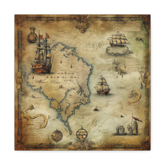 Nautical Vintage Map Canvas Wall Decor - Maritime Map Canvas Art