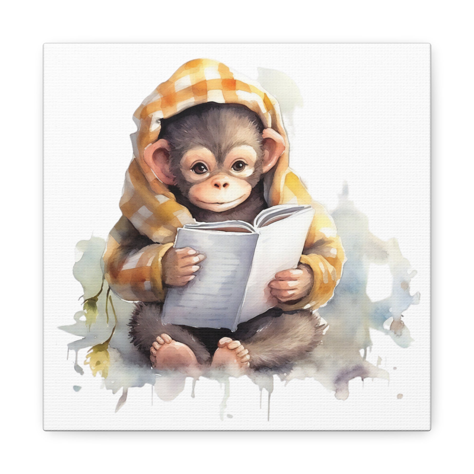 monkey reading book canvas, baby monkey canvas
