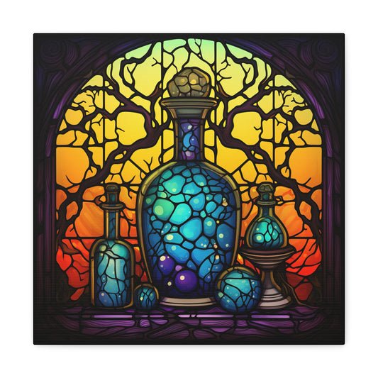Halloween Stained Glass Canvas - Brewing Potions Halloween Canvas