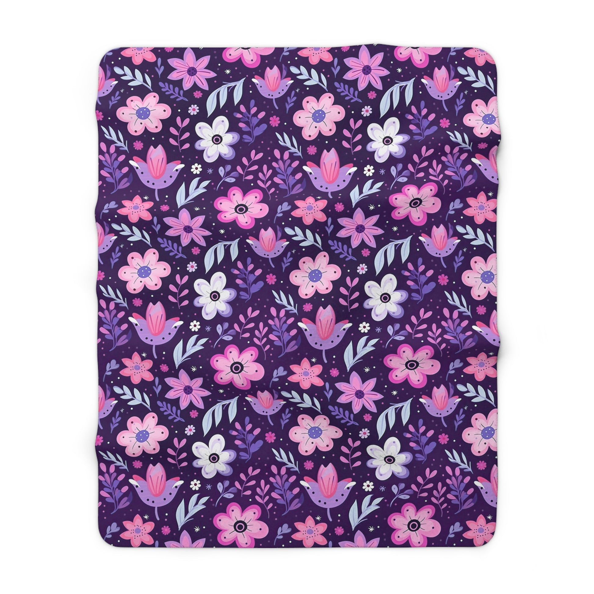 Dark Purple Floral Sherpa Fleece Blanket - Pink Purple Floral Sherpa
