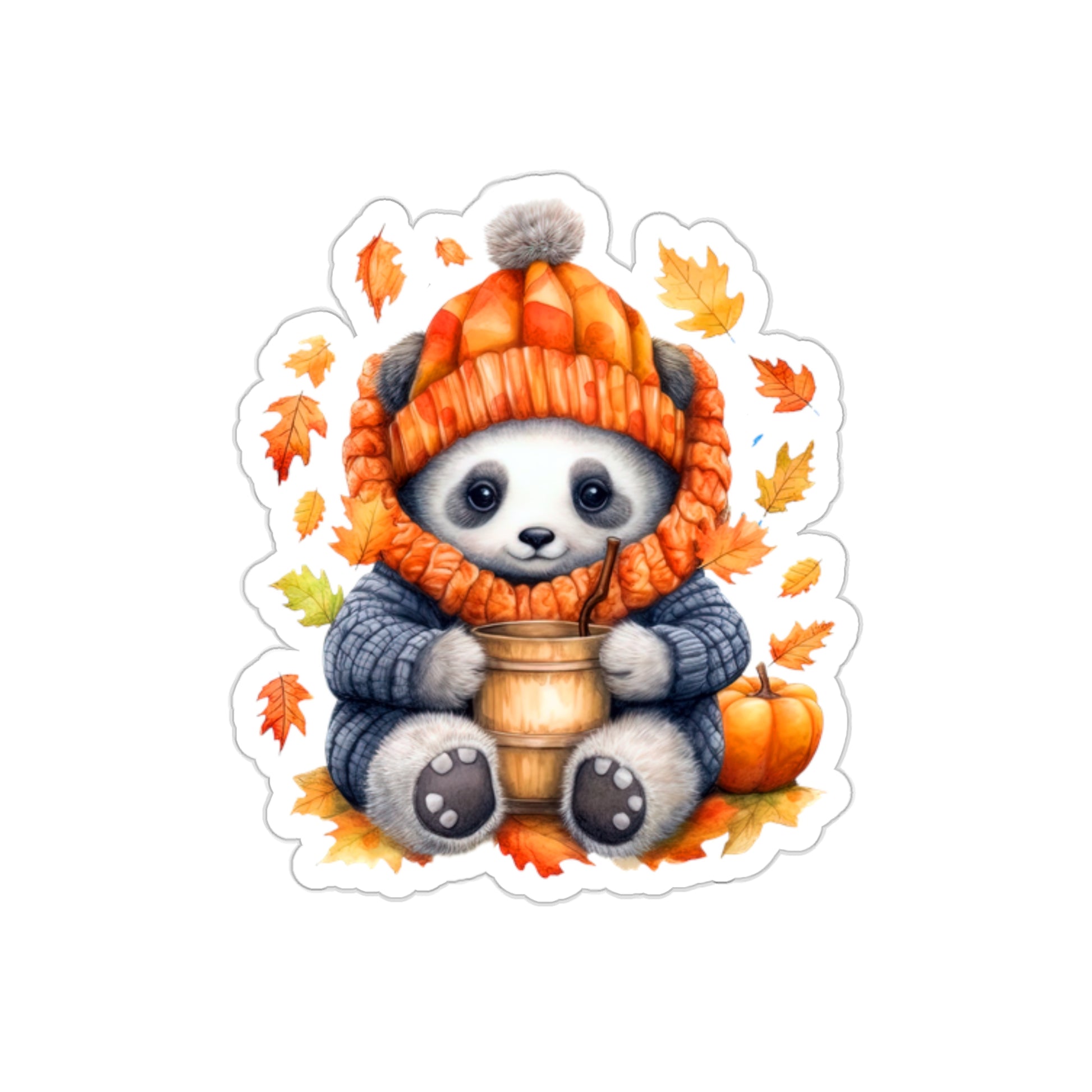 Cozy Fall Panda Sticker - Autumn Leaves Panda Sticker