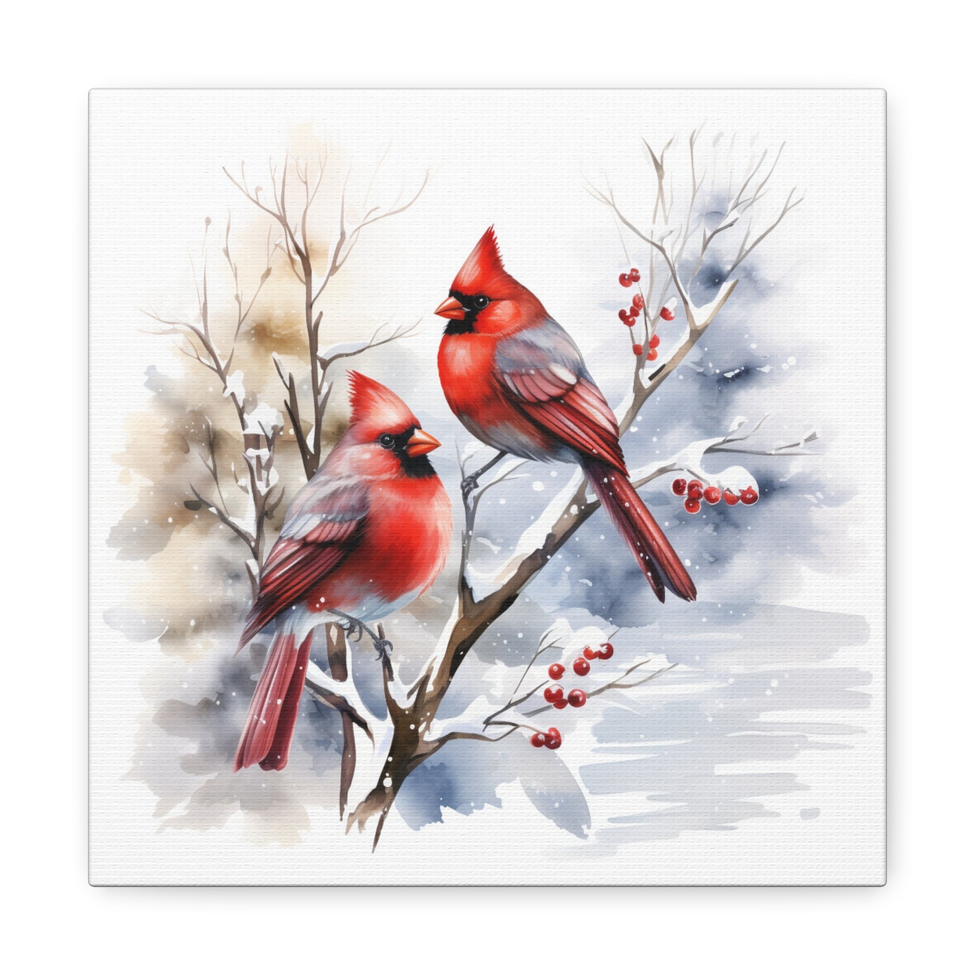 Cardinals in Winter Canvas - Snow Covered Red Berry Cardinals Canvas