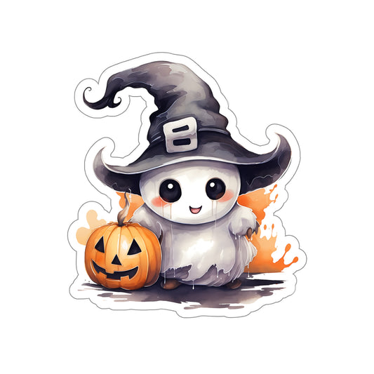 Spooky Ghost with Jack O Lantern - Halloween Ghost Sticker