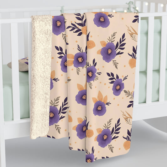 Watercolor Purple Sherpa Fleece Blanket - Purple Floral Blanket