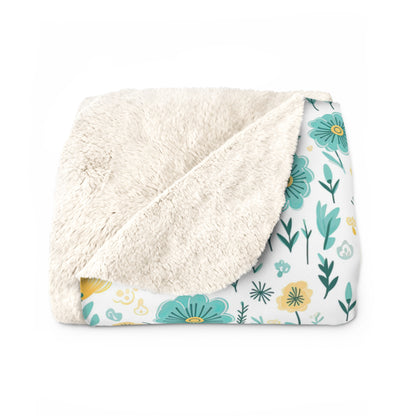Floral Sherpa Fleece Blanket - Teal and Yellow Sherpa Blanket
