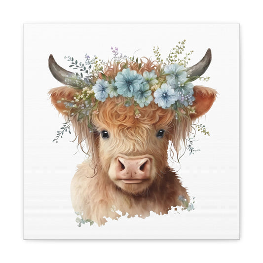 Gracie Highland Cow Canvas - Floral Cow Wall Art Canvas