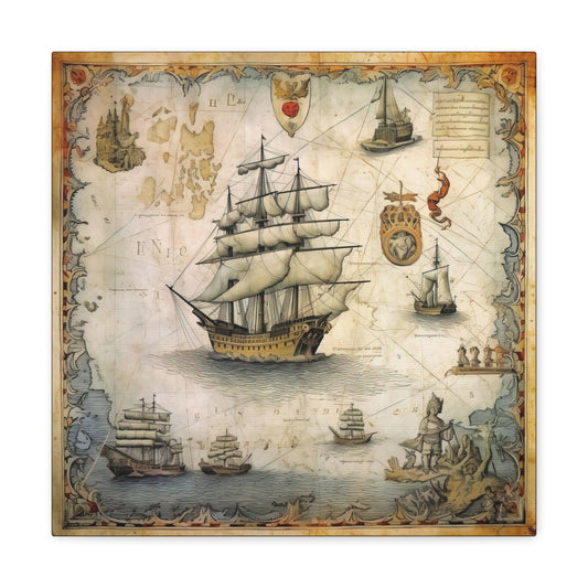 Vintage Maritime Map Canvas - Nautical Map Canvas Wall Hanging