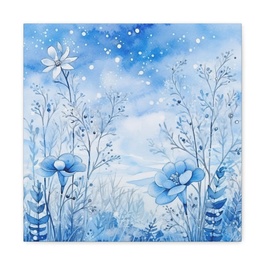 Enchanting Blue Floral Canvas - Winter Flowers in Blue Canvas Decor