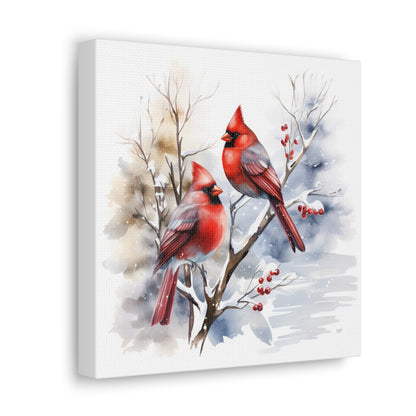 Cardinals in Winter Canvas - Snow Covered Red Berry Cardinals Canvas
