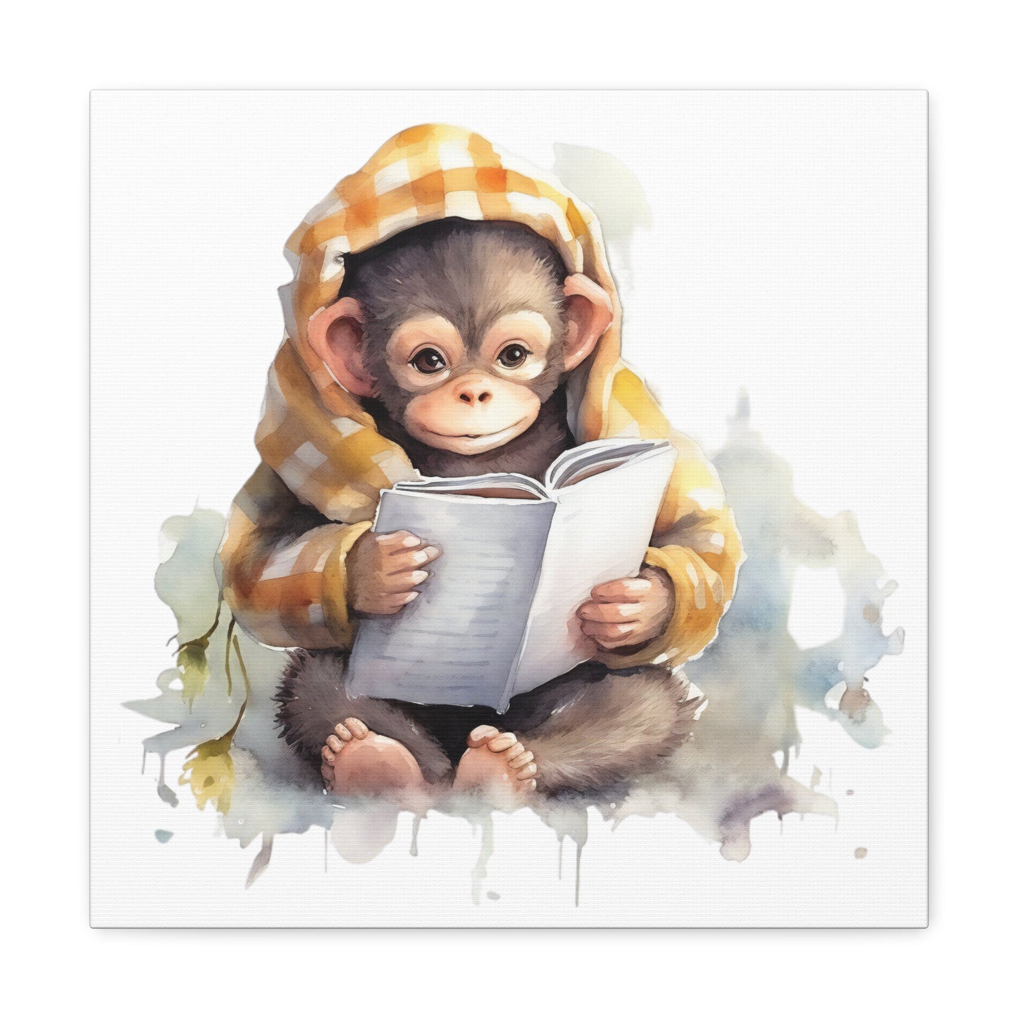 monkey reading book canvas, baby monkey canvas